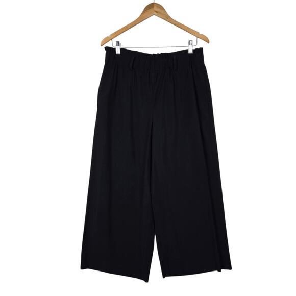 Ann Taylor Factory The Wide Leg High Rise Cropped Pants Petite L Black Pull On - Picture 1 of 16